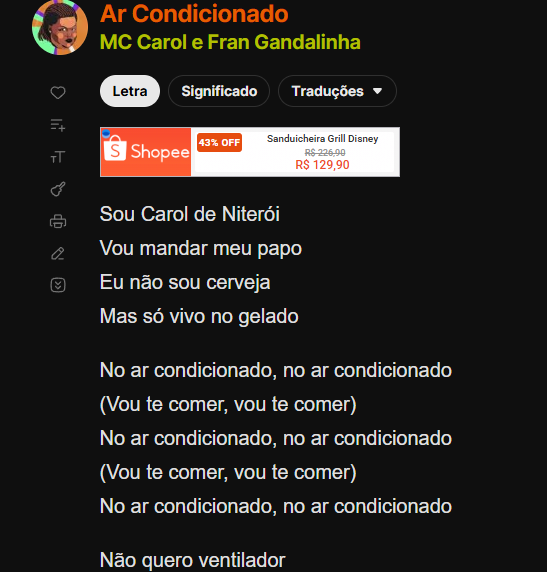 Letra de Ar Condicionado no Genius